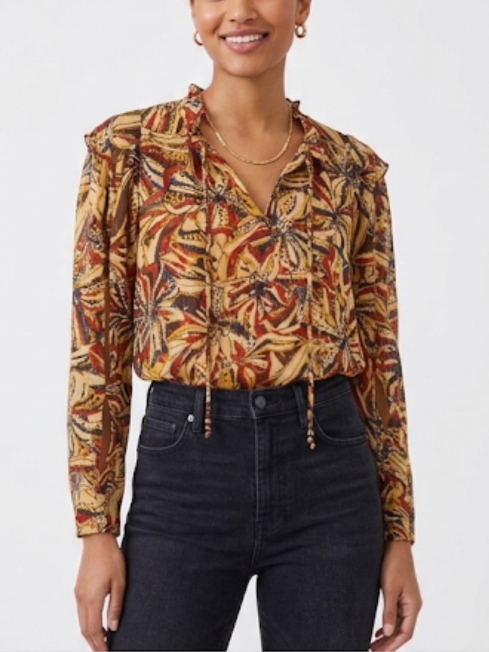 Joie Multi Color Patterned Sheer Blouse Top Size L